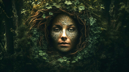 portrait of mother Earth surrounded by trees