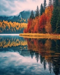 Fototapeta premium Beautiful autumn landscape. Colorful seasonal autumn background, wallpaper. Generative AI