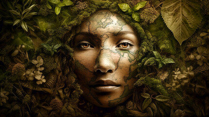 portrait of mother Earth surrounded by trees