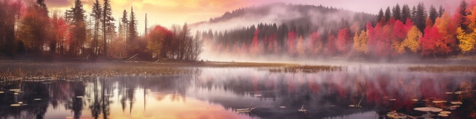 Beautiful autumn landscape. Colorful seasonal autumn background, wallpaper. Generative AI