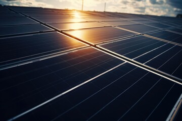 Rows of solar panels. Renewable green energy - Generative AI