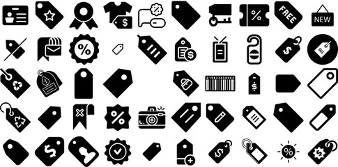 Huge Collection Of Tag Icons Bundle Hand-Drawn Black Infographic Pictogram Promotion, Outline, Icon, Speech Bubble Symbols For Apps And Websites