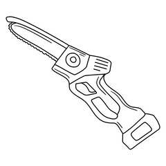 Purning Saw in hand drawn doodle style isolated on white background.Vector outline stock illustration. Sign tool gardening element. Tree pruning Coloring book