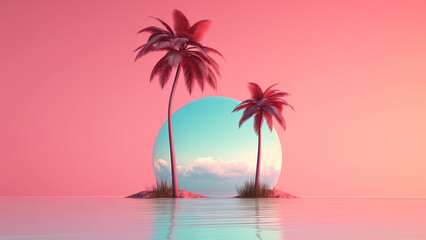 Fototapeta na wymiar Minimalist palm summer color creative background 4k, generative ai