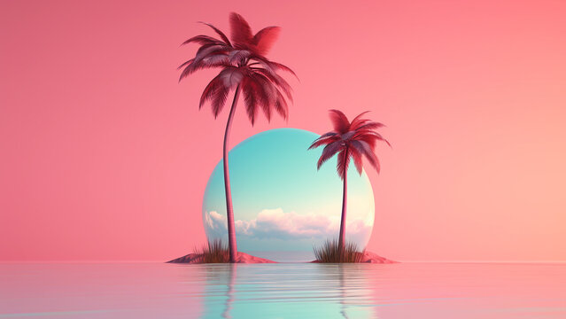 Minimalist palm summer color creative background 4k, generative ai