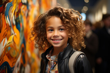 Portraits of students showcasing their artwork in an exhibition, School, Back to School Generative AI