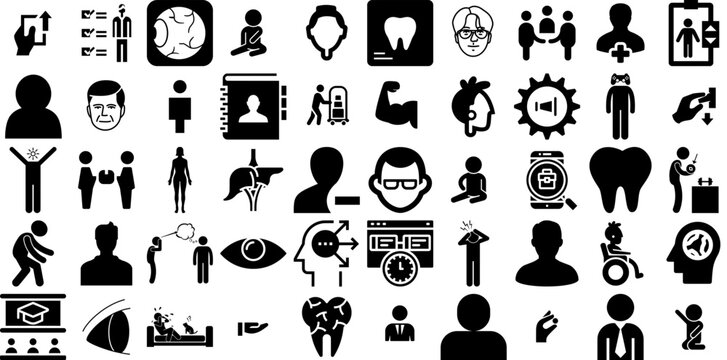 Huge Set Of Human Icons Pack Hand-Drawn Isolated Cartoon Pictograms Silhouette, Parity, Incorrect, Health Elements For Apps And Websites