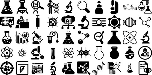 Huge Collection Of Research Icons Collection Hand-Drawn Linear Modern Elements Magnifier, Tool, Icon, Product Pictograms Isolated On White Background