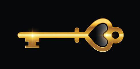 A vector illustration of Golden Key Logo Vector Illustration in black background with gold shine effect