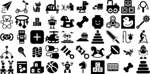 Fototapeta premium Massive Collection Of Toy Icons Collection Isolated Cartoon Web Icon Construction, Carrier, Icon, Head Pictograph For Computer And Mobile