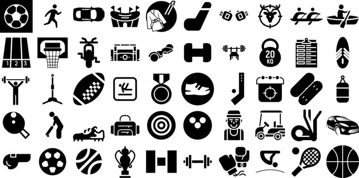 Massive Collection Of Sport Icons Set Linear Drawing Symbol Health, Silhouette, Court, Tool Silhouette For Computer And Mobile