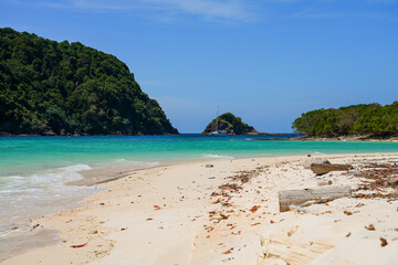 Beautiful beach with turquoise transparent waters on Koh Rok island (Ko Rok Yai) in Mu Ko Lanta National Park in the Andaman Sea, Krabi Province, Thailand