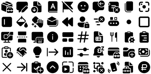 Massive Set Of Filled Icons Collection Hand-Drawn Solid Cartoon Pictograms Filled, Infographic, Icon, Dental Care Doodles For Computer And Mobile