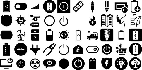 Massive Collection Of Power Icons Collection Hand-Drawn Linear Modern Glyphs Set, Pointer, Global, Wind Signs Vector Illustration