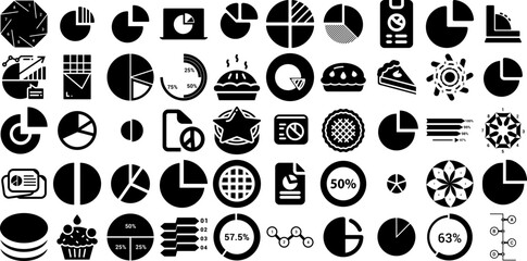 Big Collection Of Pie Icons Collection Flat Vector Pictograms Symbol, Circle, Icon, Infographic Glyphs Vector Illustration