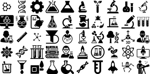 Huge Set Of Science Icons Pack Flat Drawing Elements Note, Icon, Algorithm, Symbol Symbols Isolated On White Background - obrazy, fototapety, plakaty