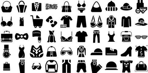 Big Collection Of Fashion Icons Set Isolated Design Signs Icon, Making, Silhouette, Open Symbol Isolated On Transparent Background