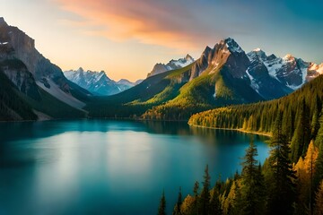 Fototapeta na wymiar lake in mountains by Ai Generative
