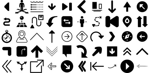 Massive Collection Of Direction Icons Set Solid Cartoon Web Icon Way, Renewal, Icon, Symbol Elements Vector Illustration