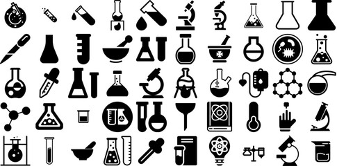 Huge Collection Of Laboratory Icons Set Flat Infographic Pictograms Symbol, Icon, Sample, Health Illustration Isolated On Transparent Background - obrazy, fototapety, plakaty