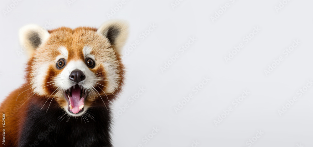 Wall mural portrait of a red panda look shock isolated on white