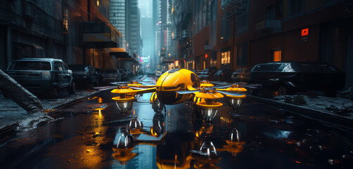 Air taxi futuristic Drone delivery Concept of HighTech and Automation
