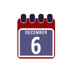 Calendar displaying day 6st ( sixth ) of the December - Day 6 of month. illustration
