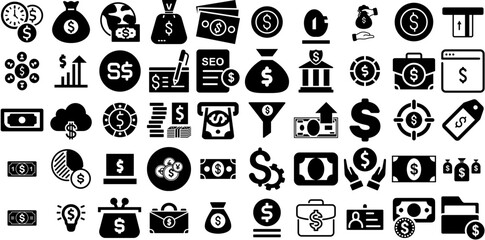 Massive Collection Of Dollar Icons Bundle Black Concept Signs Finance, Cheap, Icon, Coin Elements Isolated On Transparent Background