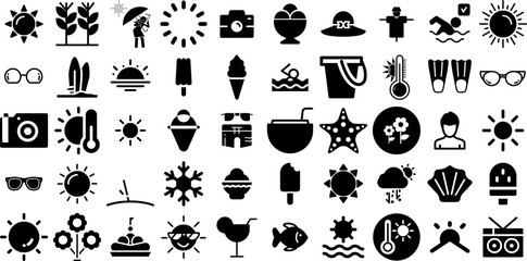 Mega Set Of Summer Icons Set Black Design Pictograms Frog, Festival, Set, Sweet Graphic Isolated On White