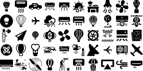 Mega Collection Of Air Icons Pack Hand-Drawn Linear Modern Clip Art Gun, Show, Glue, Set Signs For Apps And Websites