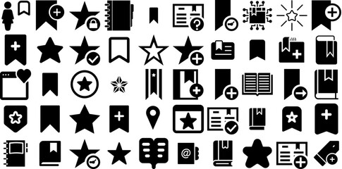 Huge Collection Of Bookmark Icons Pack Black Modern Clip Art Communication, Symbol, Notebook, Pen Clip Art Isolated On White Background