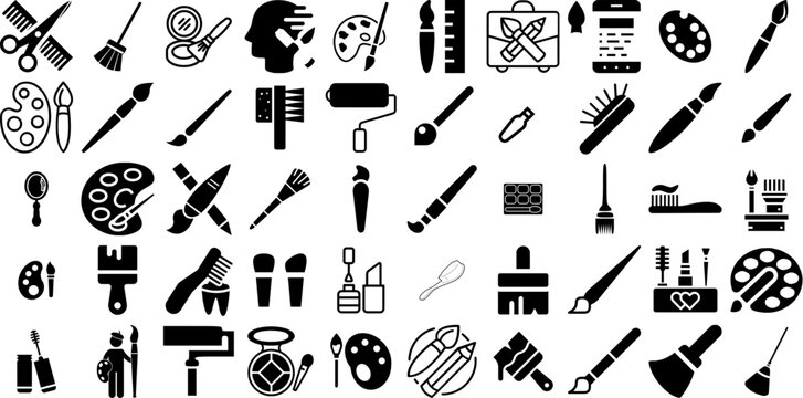 Huge Collection Of Brush Icons Pack Isolated Concept Web Icon Icon, Painting, Tool, Circle Symbols Isolated On White