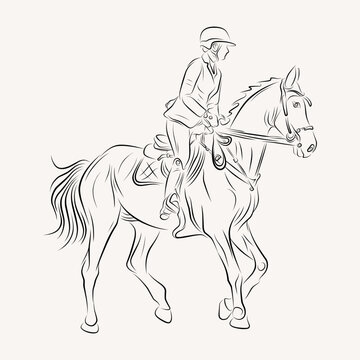 recommend clip art: young lady riding a horse line art illustration