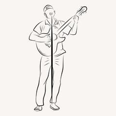 acoustic musician play guitar line art illustration
