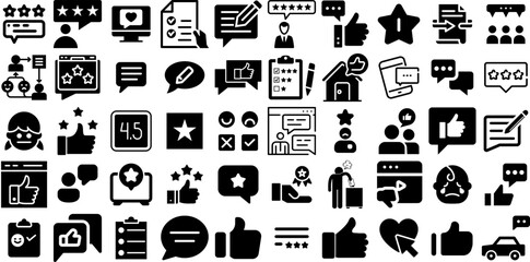 Big Collection Of Feedback Icons Pack Hand-Drawn Solid Infographic Silhouette Icon, Vote, Great, Symbol Symbol Isolated On Transparent Background