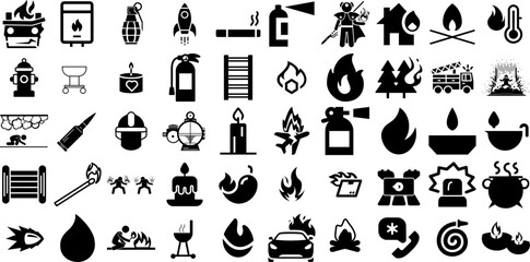 Huge Collection Of Fire Icons Collection Solid Modern Elements Fire, Wind, Icon, Doorway Pictogram For Computer And Mobile - obrazy, fototapety, plakaty