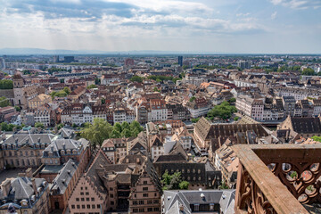 Fototapeta na wymiar Strasbourg, France - 06 26 2023: Strasbourg cathedral: View of the city from the roof of the cathedral.