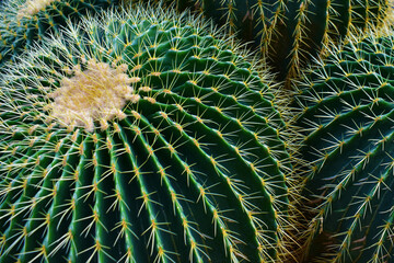 Green large cacti close-up. Tropical exotic background. Beauty is in nature.