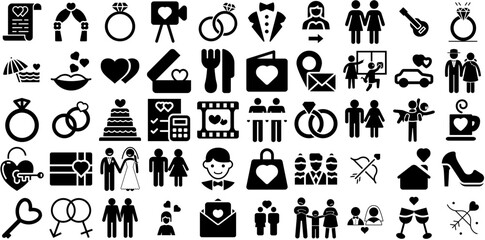 Big Collection Of Marriage Icons Set Hand-Drawn Isolated Vector Signs Icon, Romance, Design, Brand Signs Vector Illustration