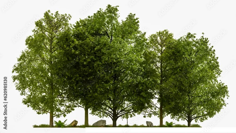 Aufkleber Tree line footage isolated on white background, 3d illustration rendering