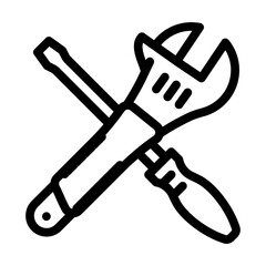 screwdriver and wrench tool work line icon vector. screwdriver and wrench tool work sign. isolated contour symbol black illustration