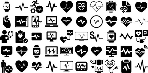 Mega Set Of Pulse Icons Pack Isolated Drawing Web Icon Nubes, Hospital, Icon, Cardiac Doodles For Computer And Mobile - obrazy, fototapety, plakaty