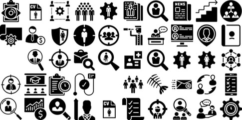 Mega Set Of Resources Icons Pack Hand-Drawn Black Design Symbols Process, Partnership, Business, Icon Pictograph Isolated On Transparent Background