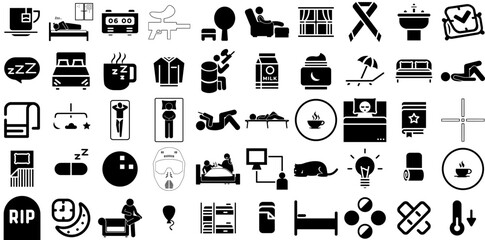 Big Set Of Rest Icons Collection Hand-Drawn Linear Simple Symbol Drinking, Alcohol, Rest, Hours Pictograms Vector Illustration