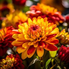 Fototapeta premium Closeup of beautiful yellow and red flowers in bloom.