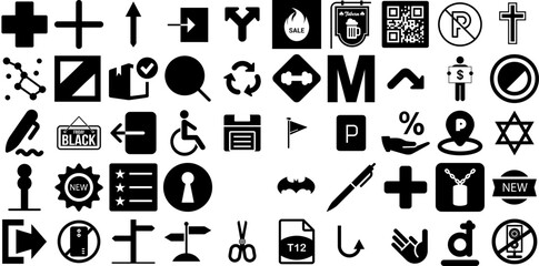 Huge Set Of Sign Icons Collection Hand-Drawn Linear Drawing Glyphs Icon, Talk, Set, Open Pictogram For Computer And Mobile