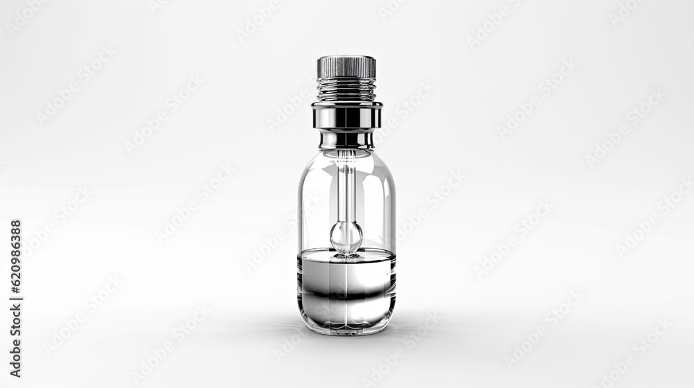 Poster isolated on white, a chemical bottle made of plastic and an eyedropper. made using generative ai too