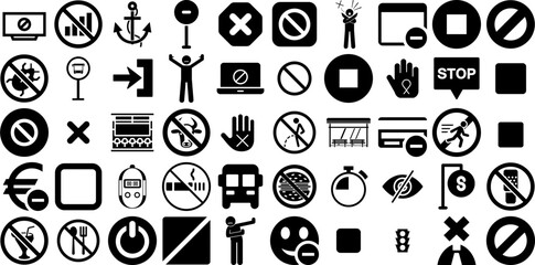Huge Set Of Stop Icons Collection Hand-Drawn Linear Design Web Icon Symbol, Icon, Stop, Music Logotype For Apps And Websites