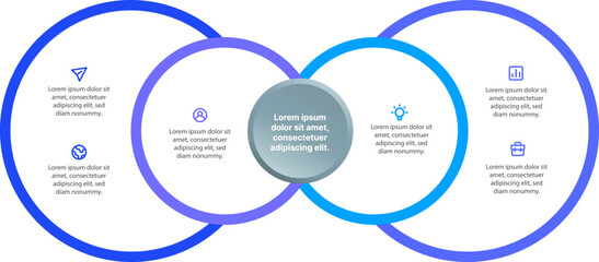 Loop circle infographic with icons and points in blue color scheme