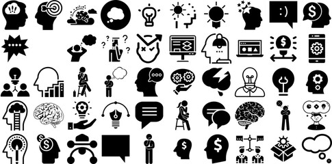 Huge Collection Of Thinking Icons Pack Linear Concept Clip Art Thinking, Problem, Yes, Light Bulb Clip Art Vector Illustration